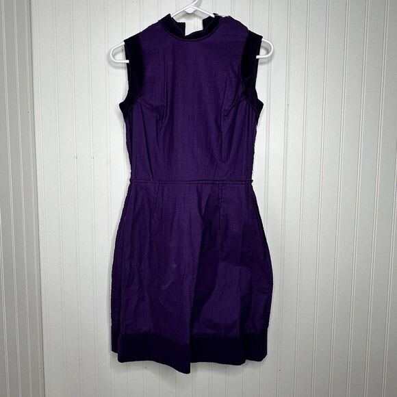 NOS 60s Lanz A Line Mini Dress Womens Sz 13 Purple High Neck Mod Cocktail Retro - Picture 16 of 16